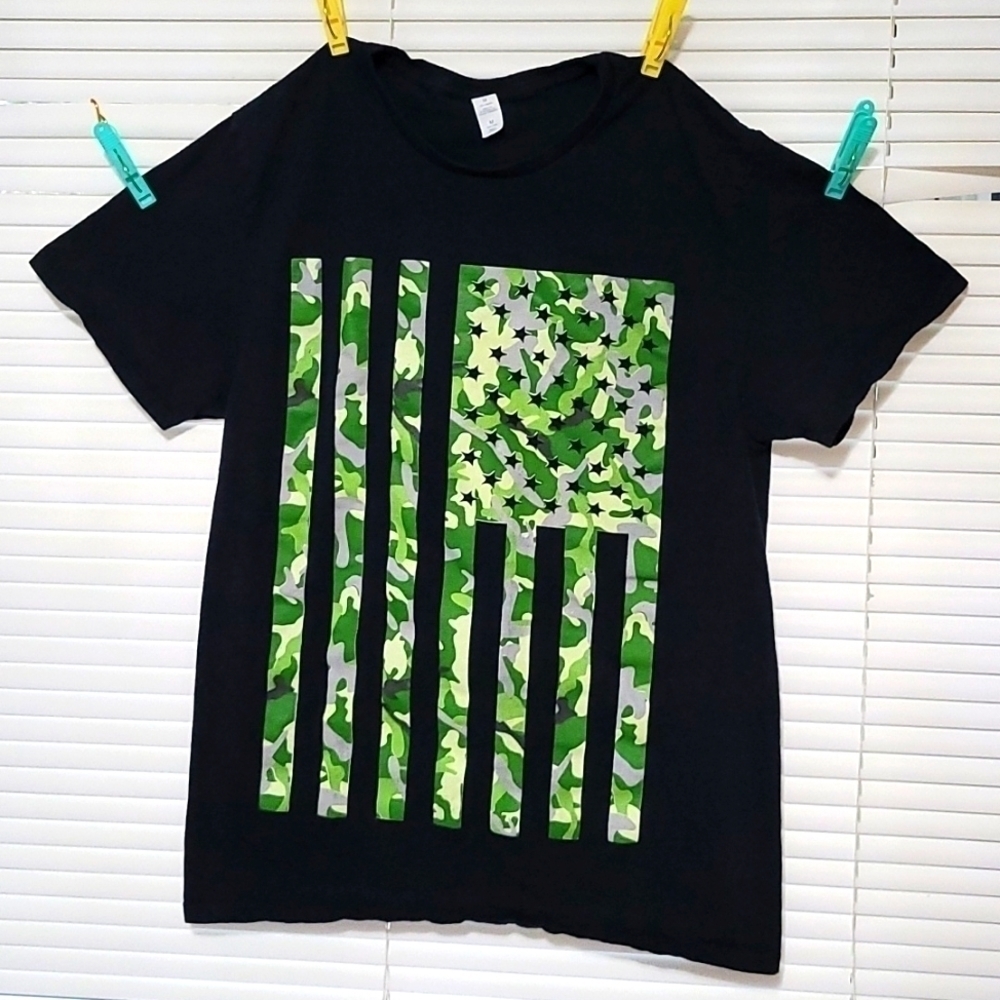 𝅺CAMO green American flag black M kids sweatshirt